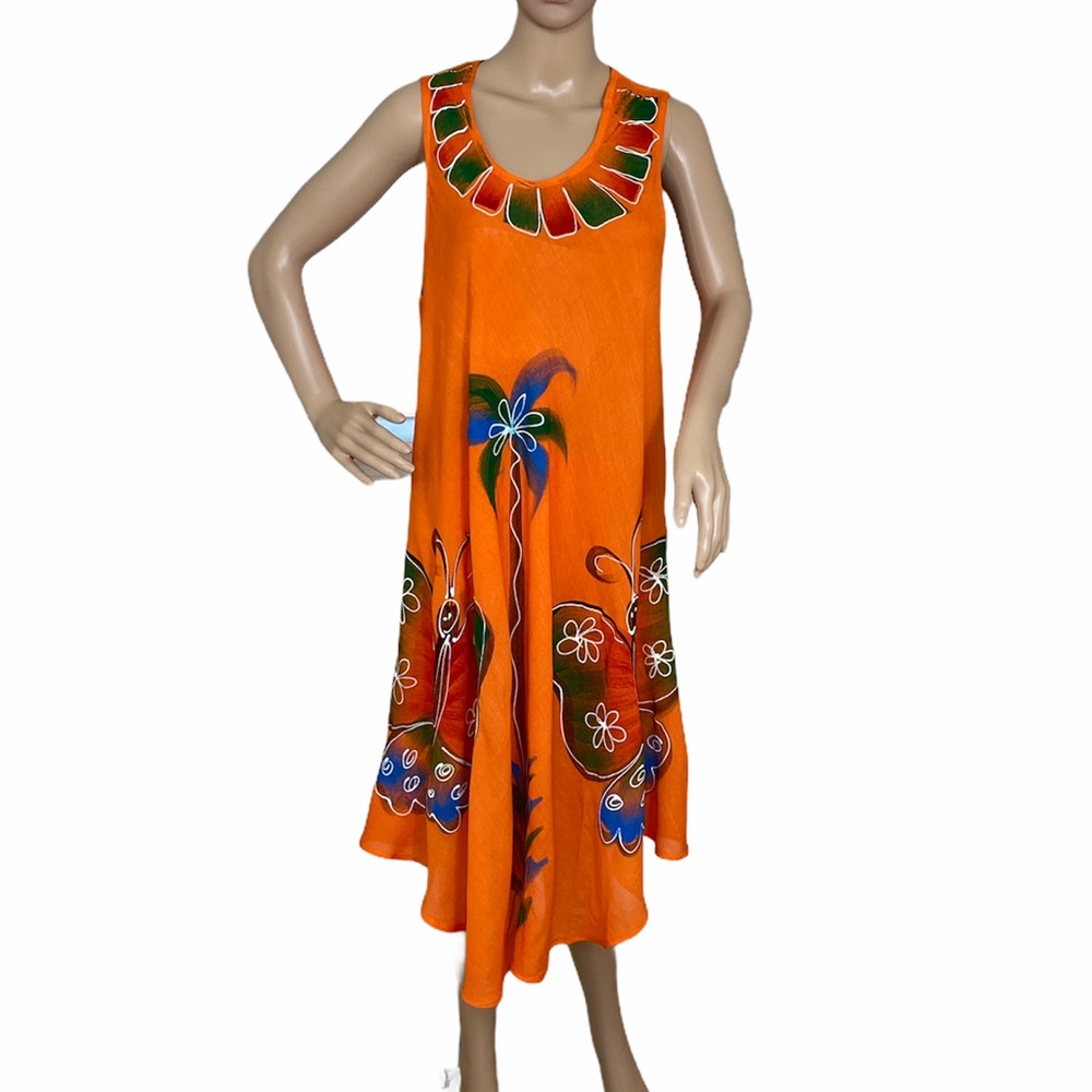 😳SALE😳 MM Collection Women’s Dress Orange 🍊 Print  Rayon - Picture 2 of 6